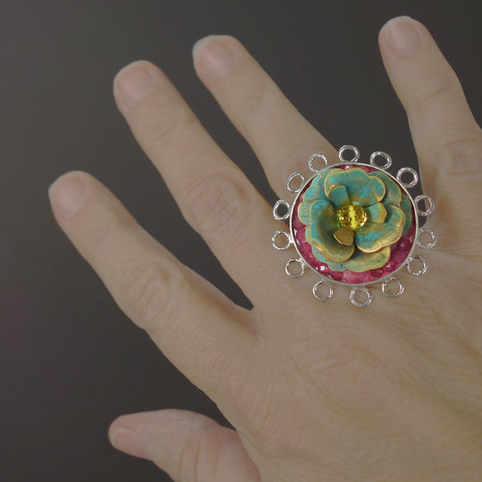 Garden of Love: topaz/sapphire flower mosaic ring