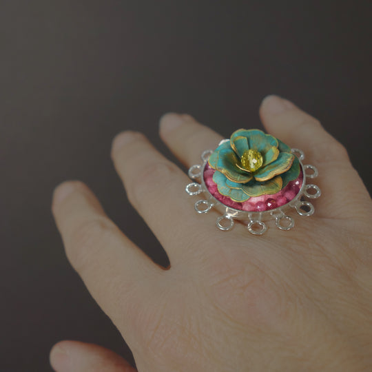 Garden of Love: topaz/sapphire flower mosaic ring