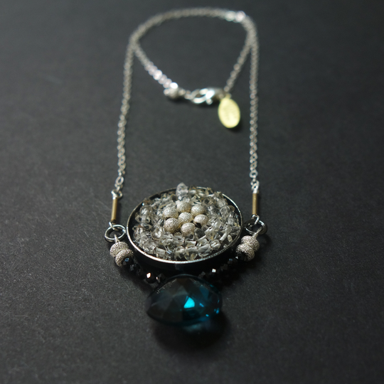 Herkimer diamond, sapphire + London blue topaz necklace