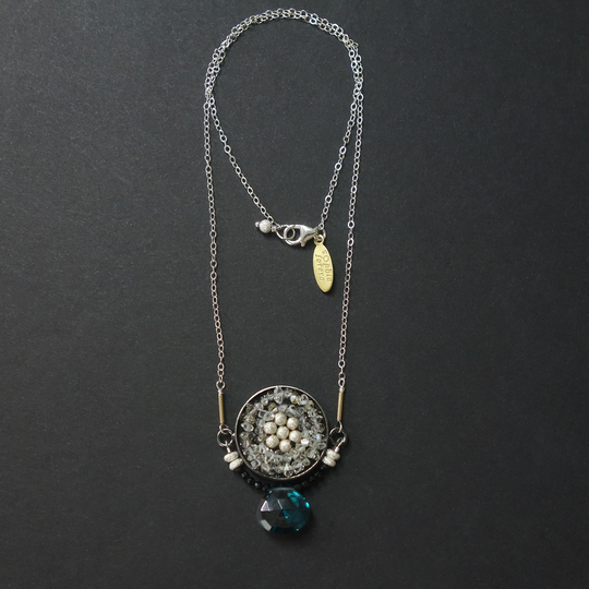 Herkimer diamond, sapphire + London blue topaz necklace