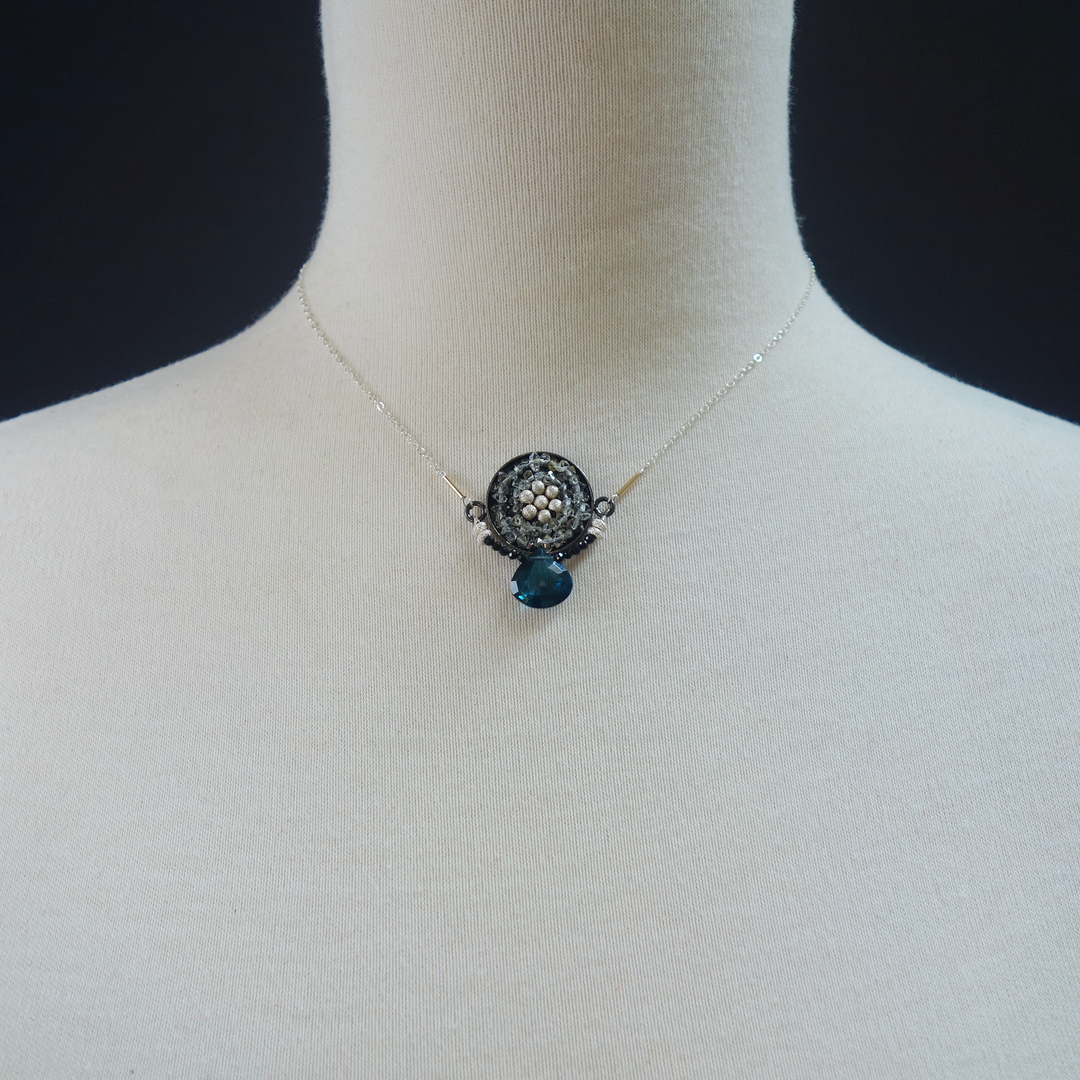 Herkimer diamond, sapphire + London blue topaz necklace