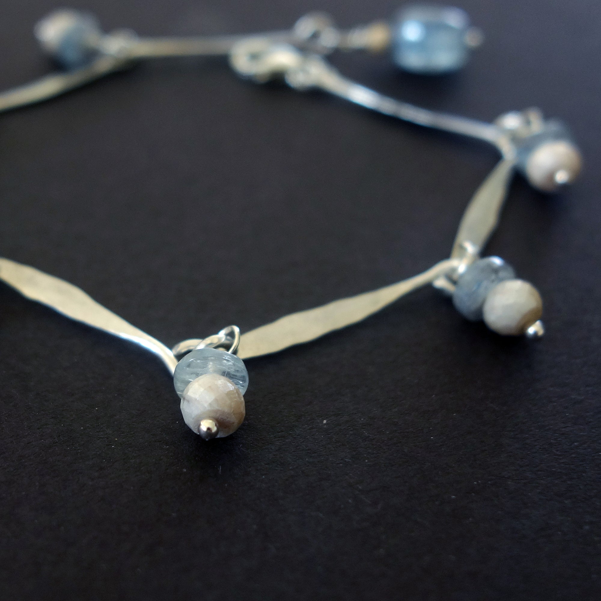 Hand hammered silver and kyanite bracelet