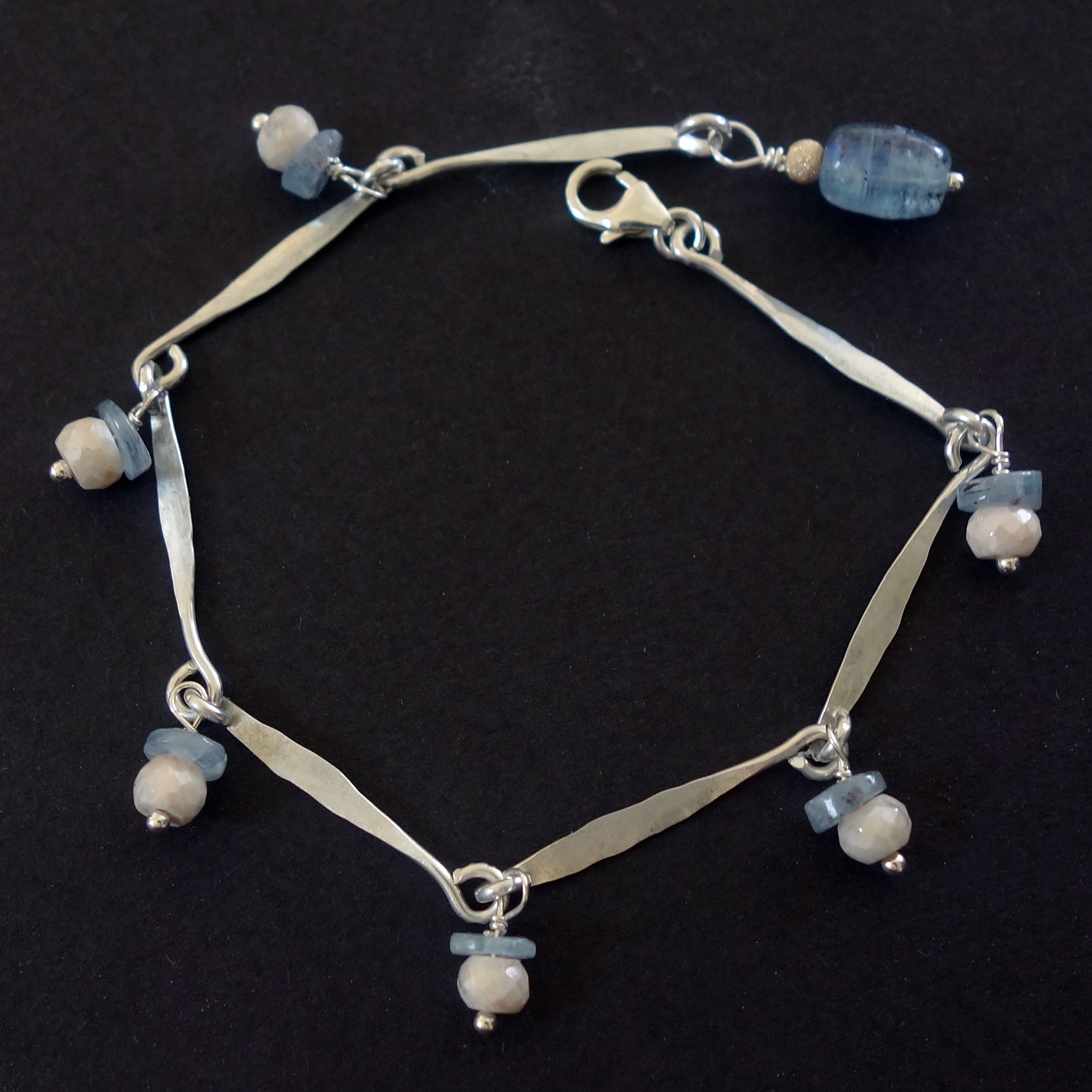 Hand hammered silver and kyanite bracelet