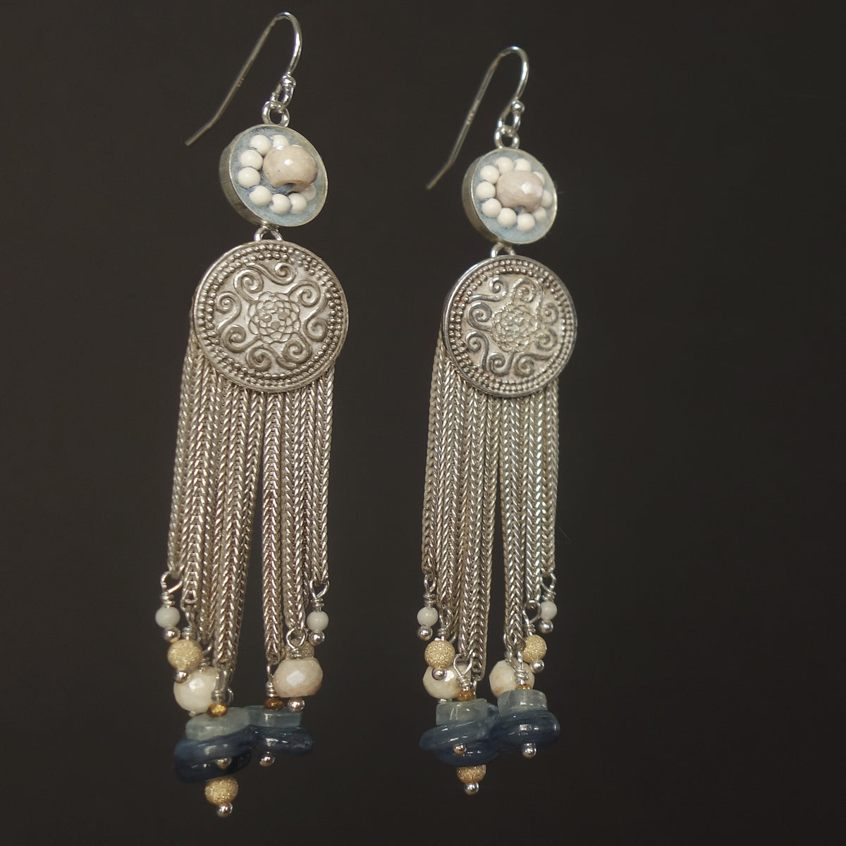 She's Got Grace on her Side: kyanite mosaic fringe earrings