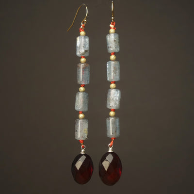 Lovely Abundance: kyanite, gold, cherry amber earrings