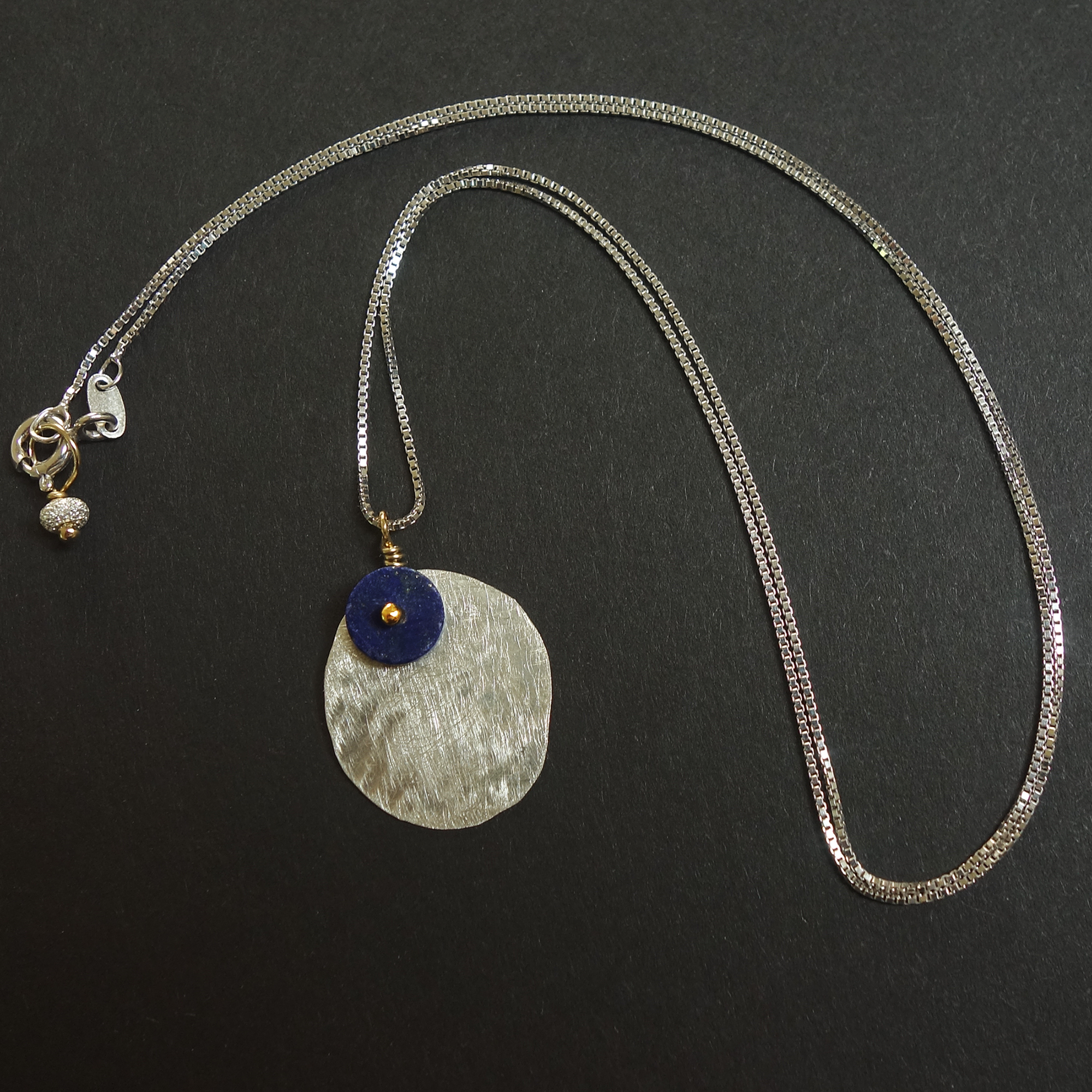 Afghani lapis lazuli with hammered silver necklace