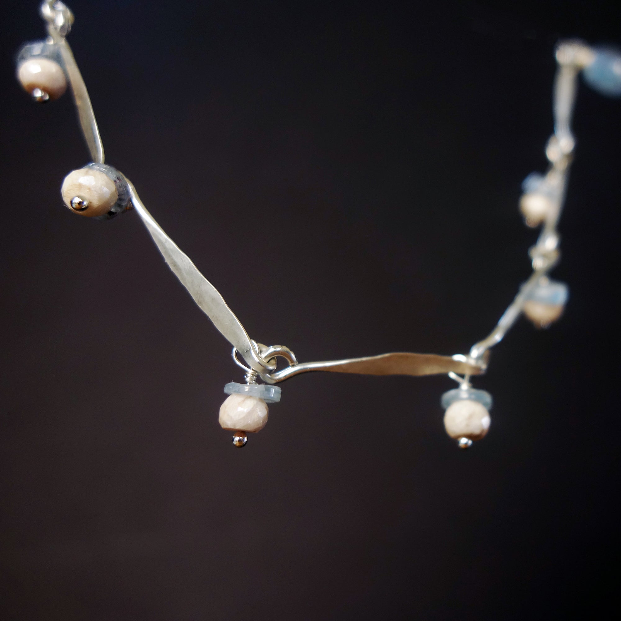 Hand hammered silver and kyanite bracelet