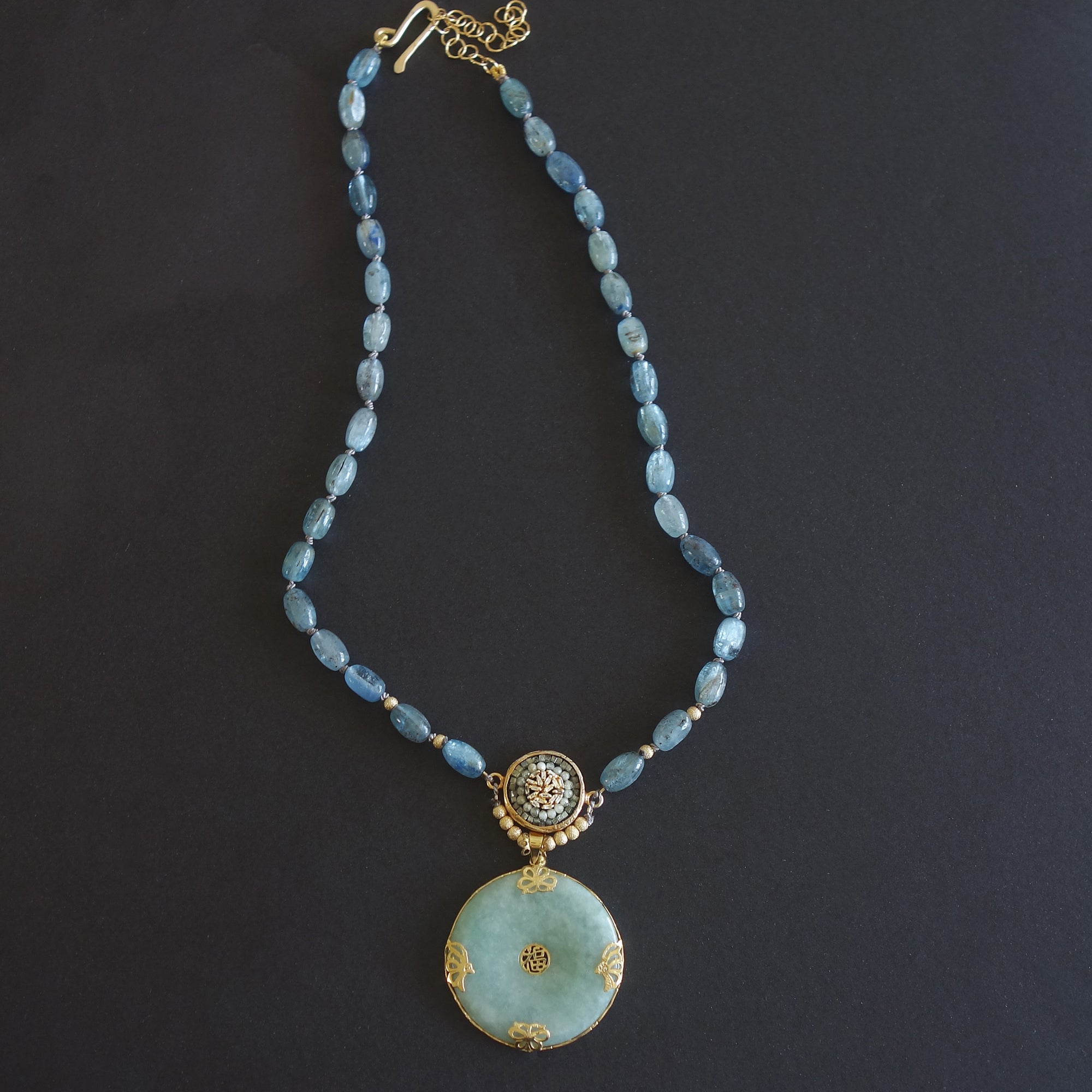 The Greatest of these is Love: diamond mosaic, kyanite, and jade necklace
