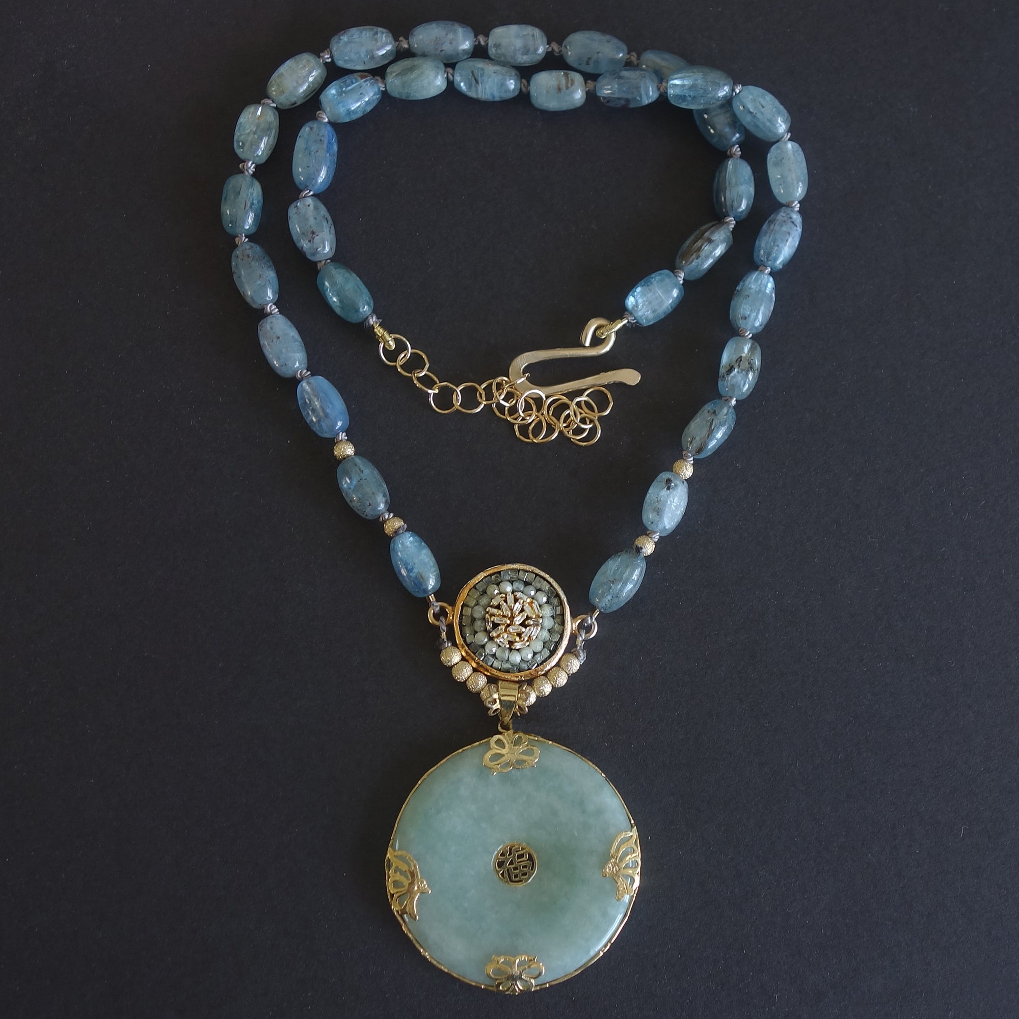 The Greatest of these is Love: diamond mosaic, kyanite, and jade necklace