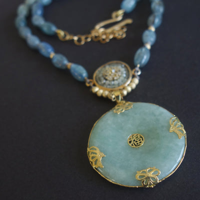 The Greatest of these is Love: diamond mosaic, kyanite, and jade necklace