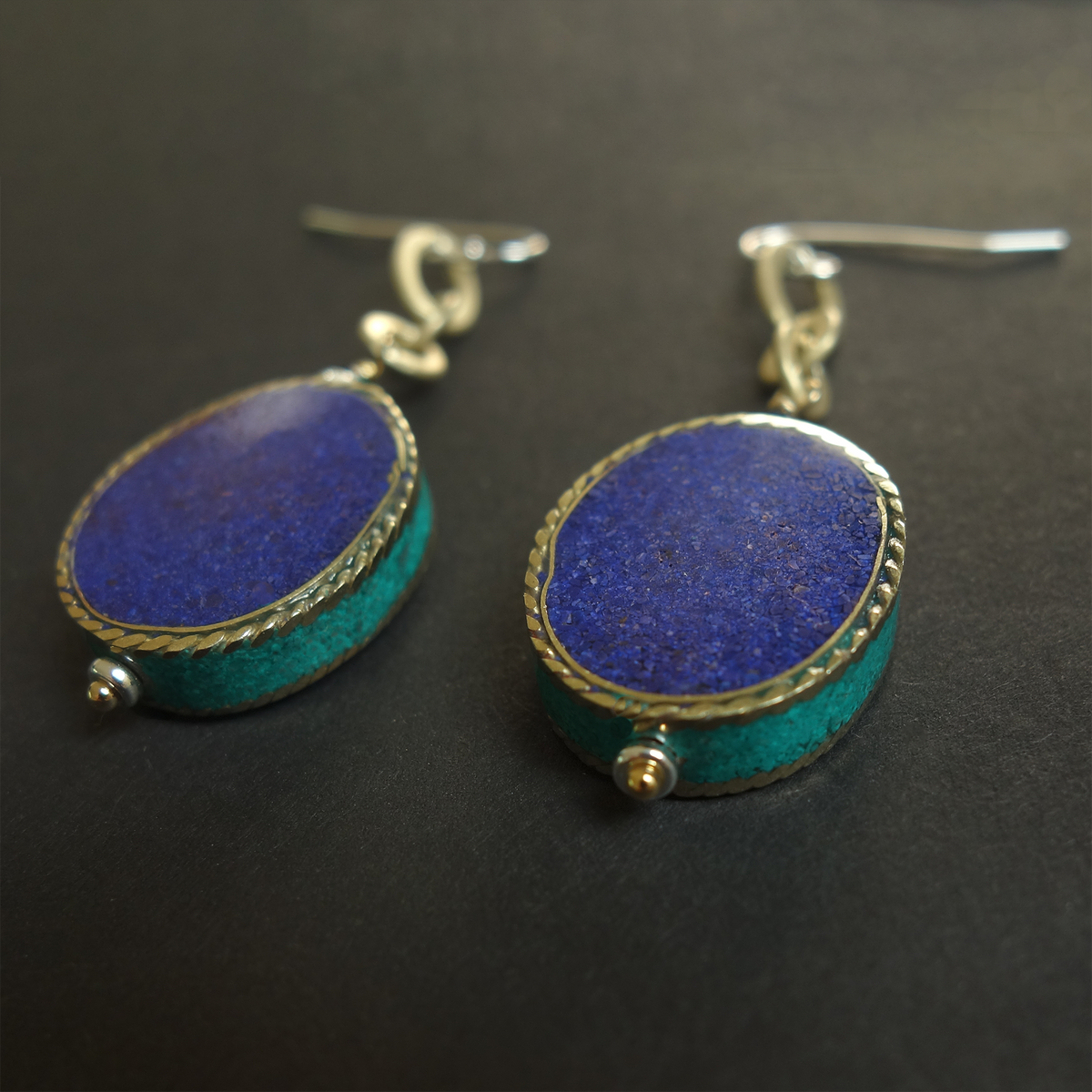 Walking Out in the Big Sky: lapis, turquoise, sapphire earring