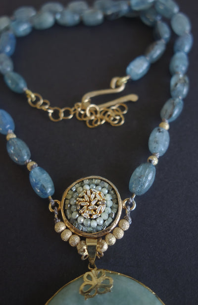 The Greatest of these is Love: diamond mosaic, kyanite, and jade necklace