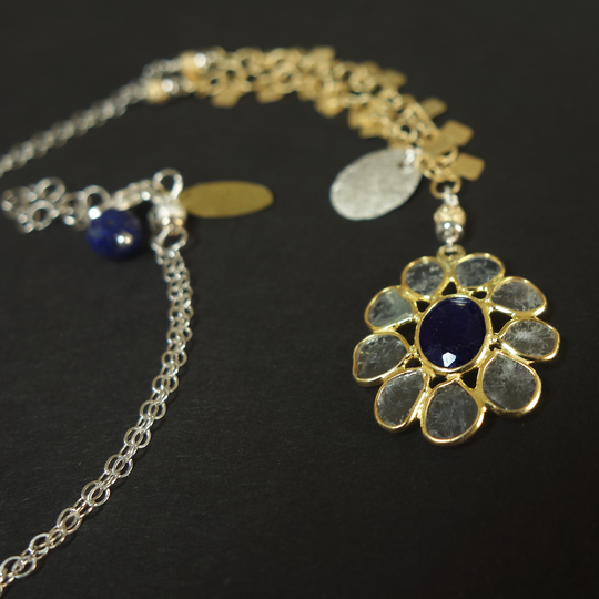 Diamond slices + blue sapphire necklace