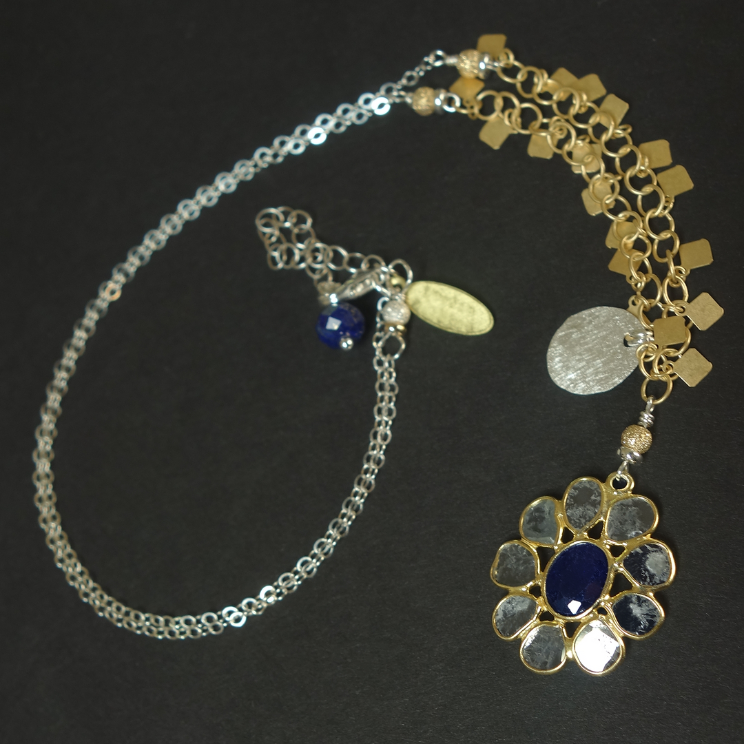 Diamond slices + blue sapphire necklace