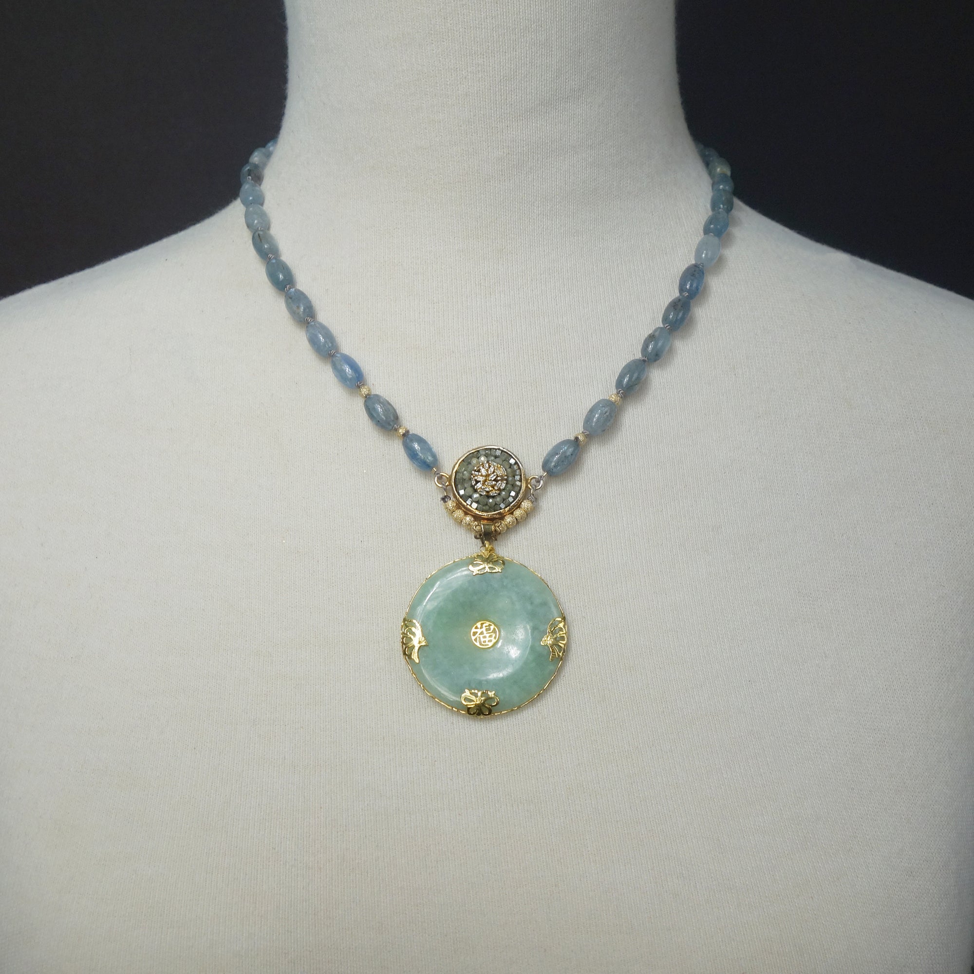 The Greatest of these is Love: diamond mosaic, kyanite, and jade necklace