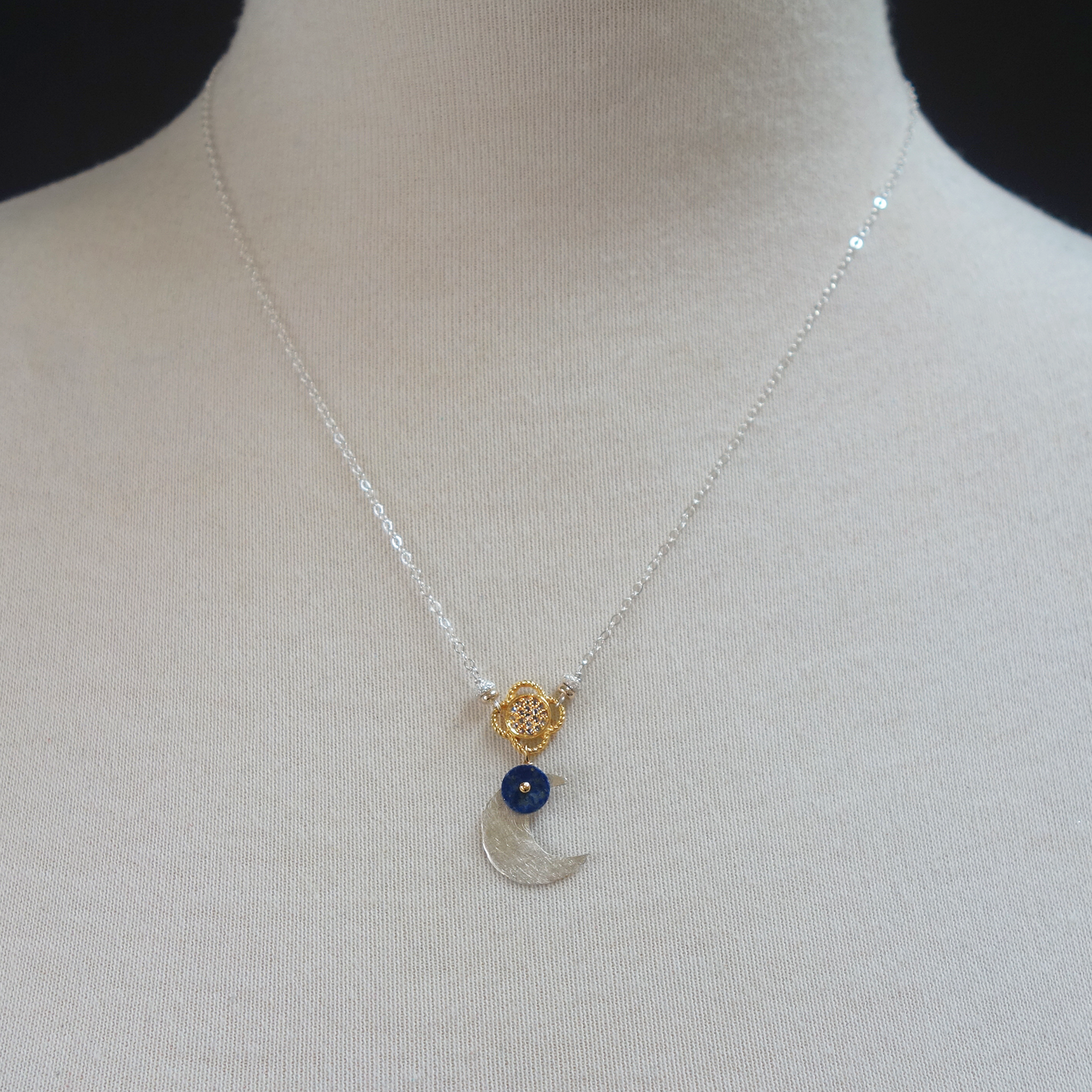 Moon Dance: gold, diamonds, lapis necklace
