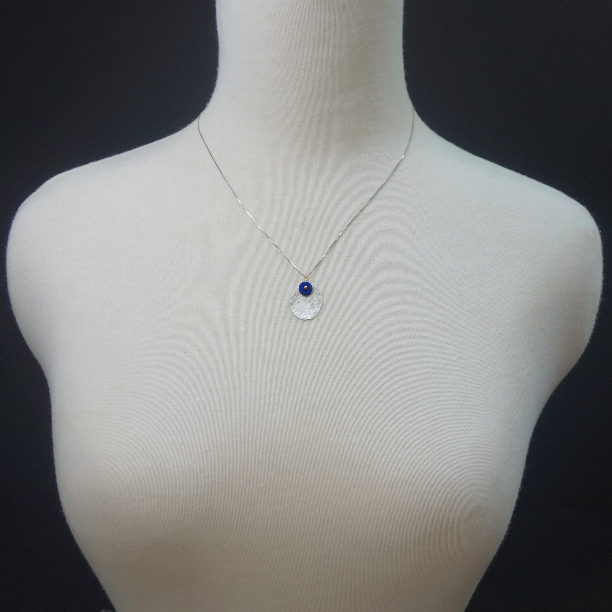 Afghani lapis lazuli with hammered silver necklace