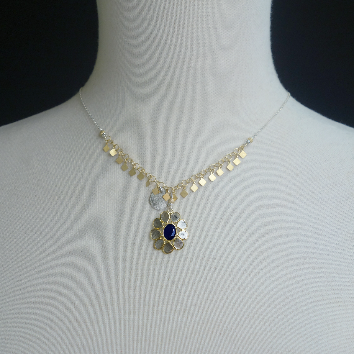 Diamond slices + blue sapphire necklace