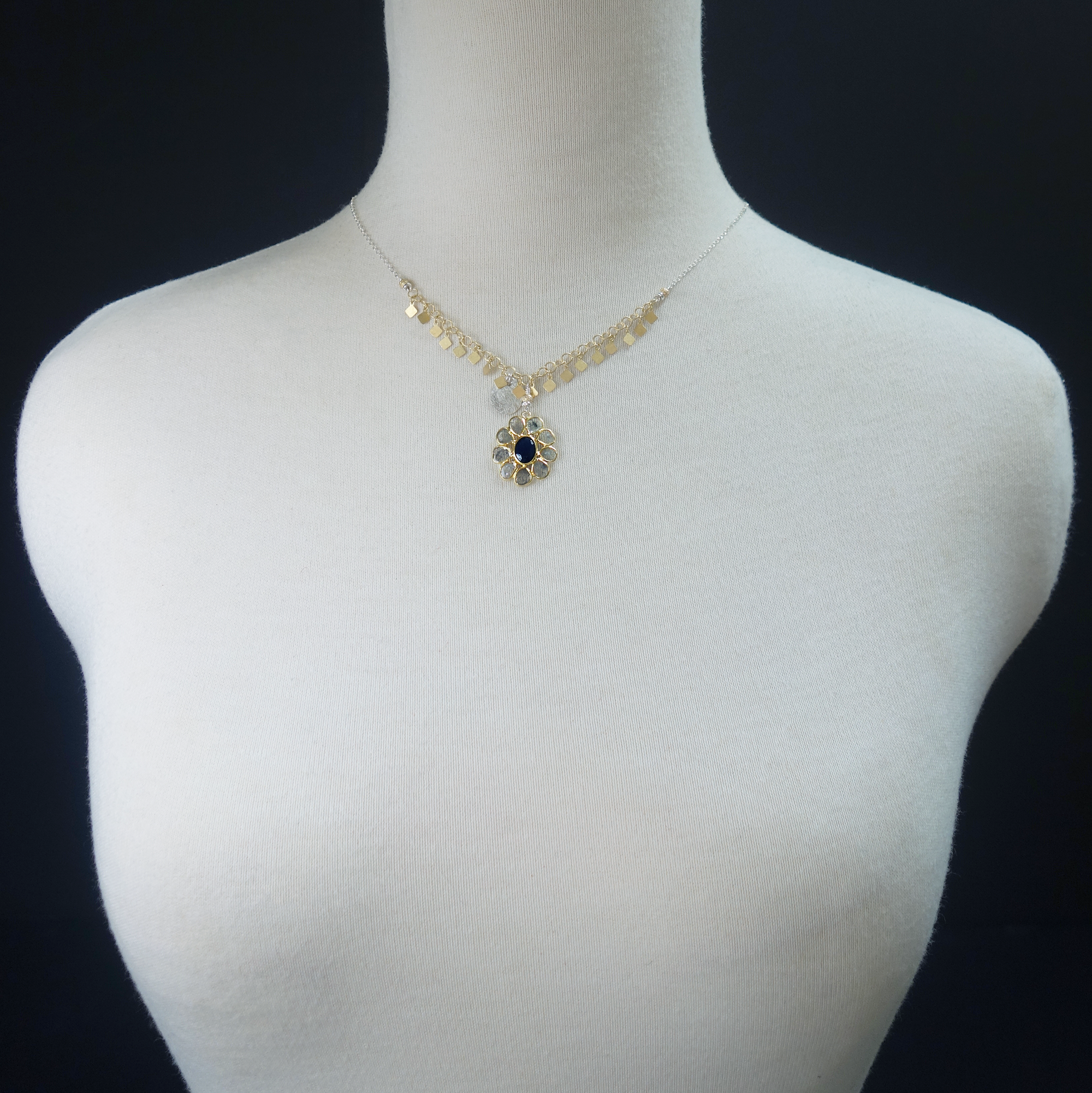 Diamond slices + blue sapphire necklace