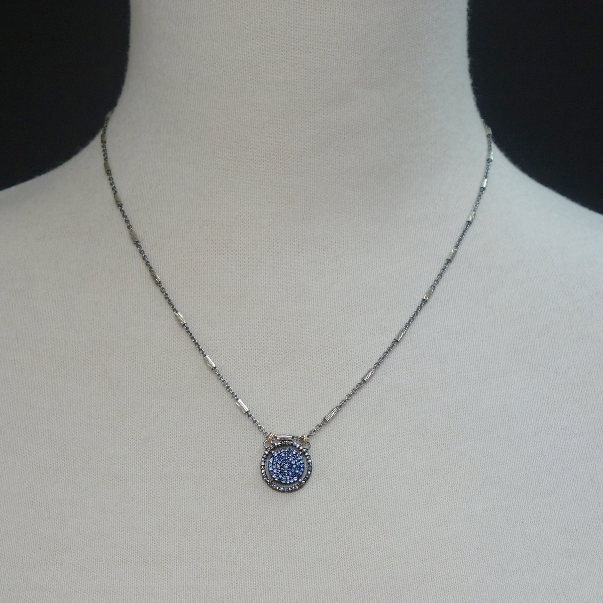 Pave diamond + blue sapphire necklace