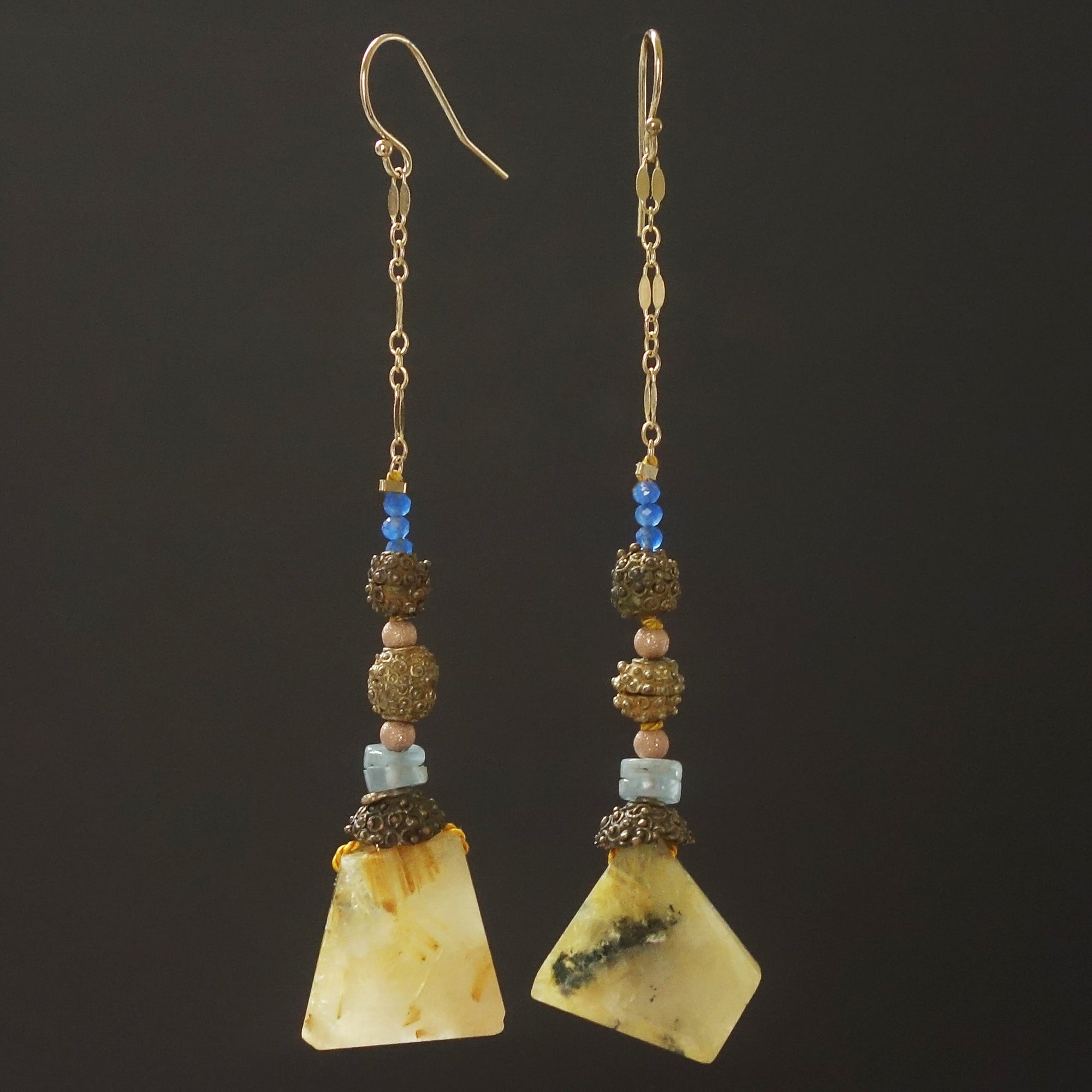 Raw Rhudalated Quartz with 100 year old Nigerian brass earrings