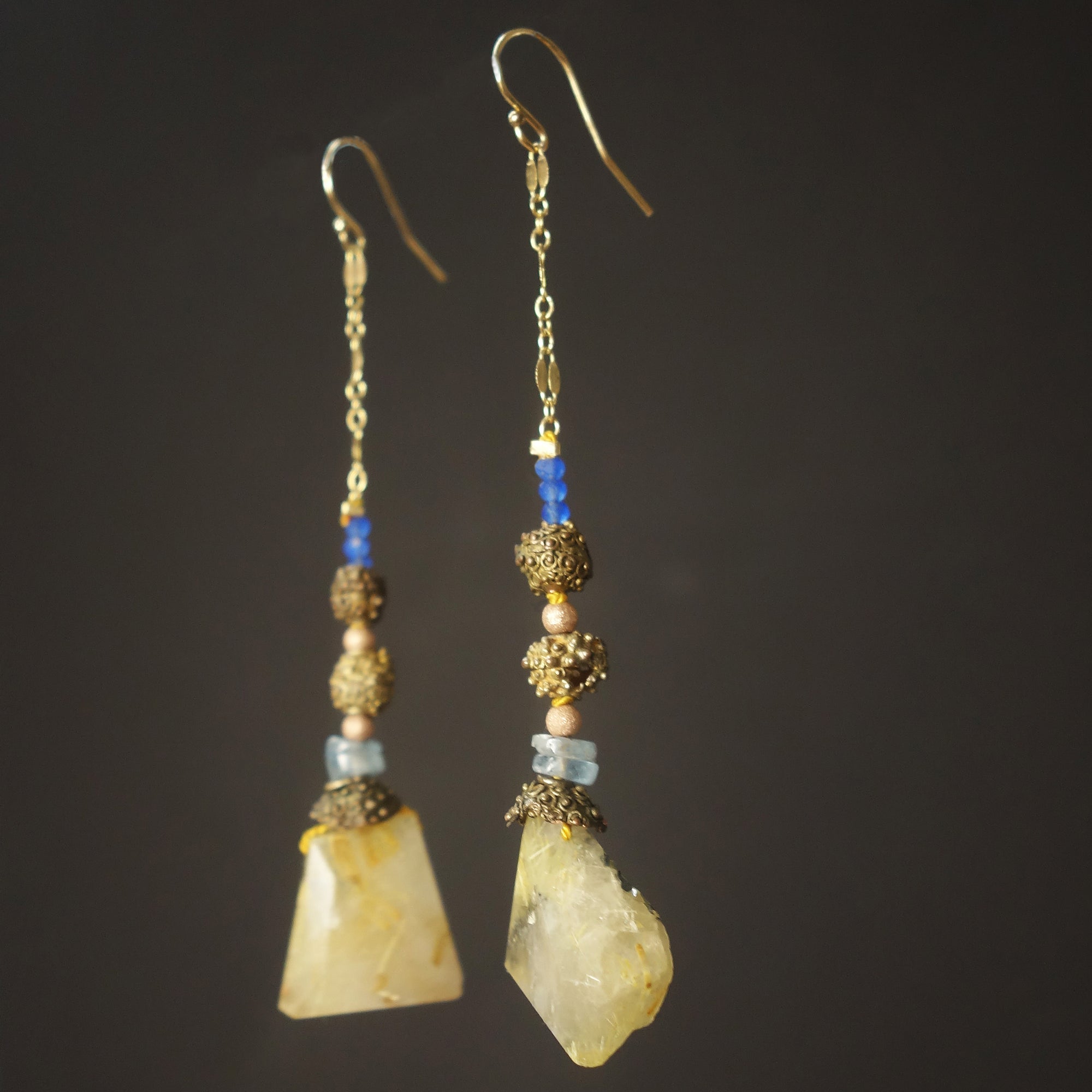 Raw Rhudalated Quartz with 100 year old Nigerian brass earrings