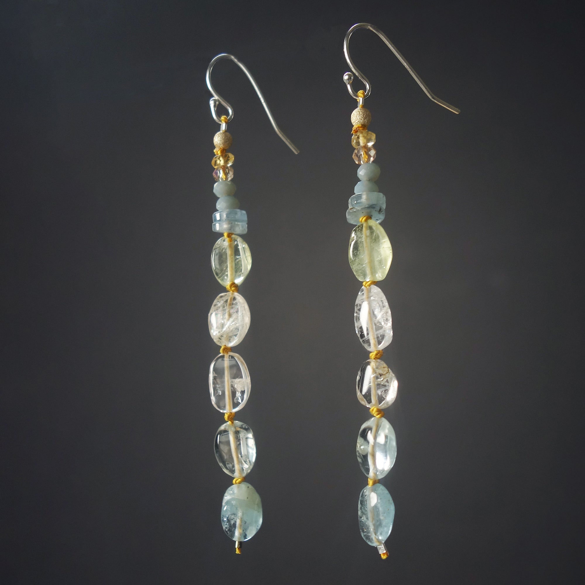 Silk Road Allure: aquamarine, kyanite, and silk earrings