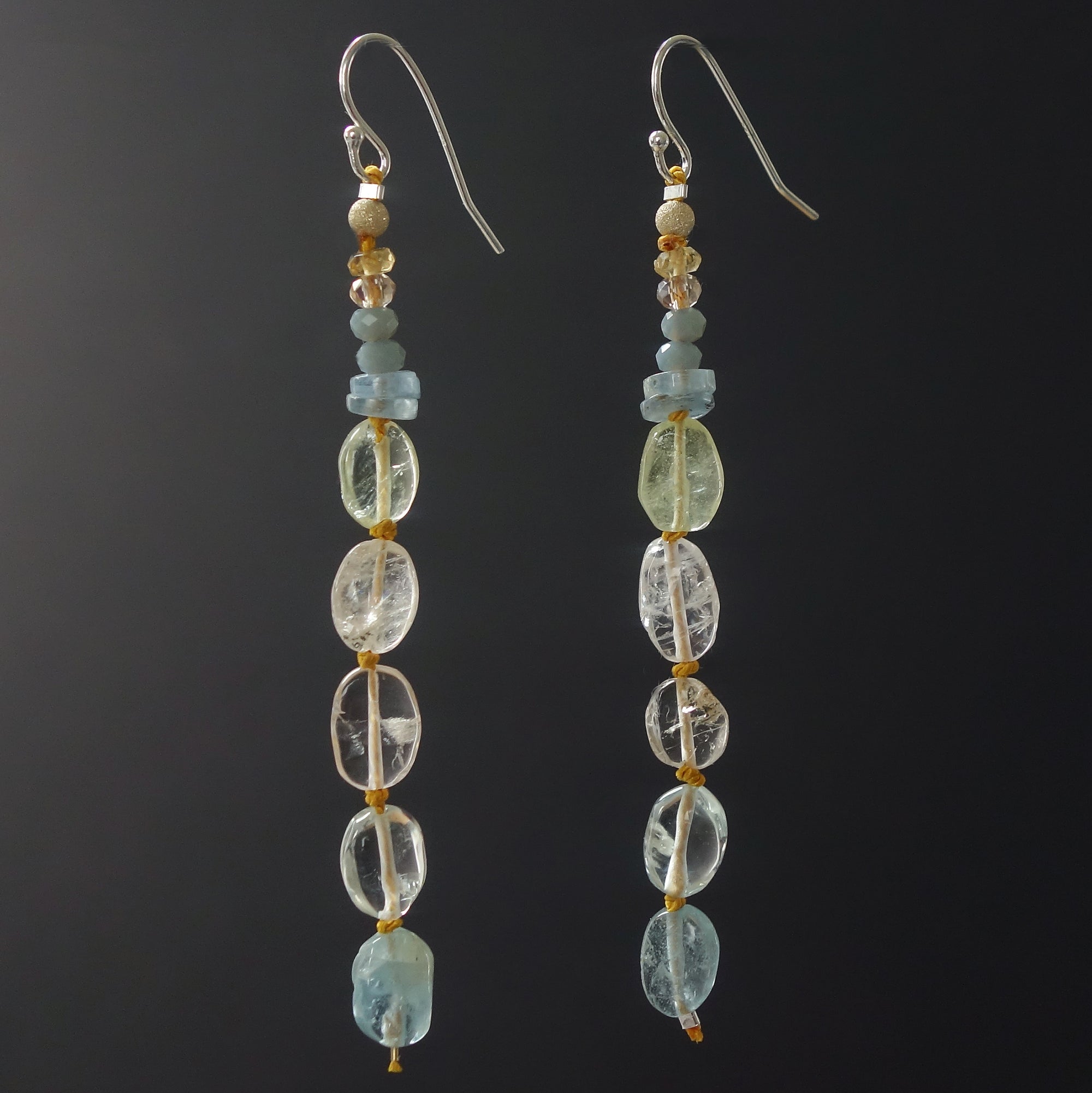 Silk Road Allure: aquamarine, kyanite, and silk earrings