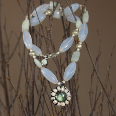 Opal, Labradorite, Silverite mosaic necklace