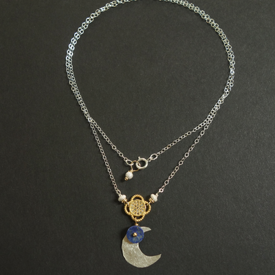 Moon Dance: gold, diamonds, lapis necklace