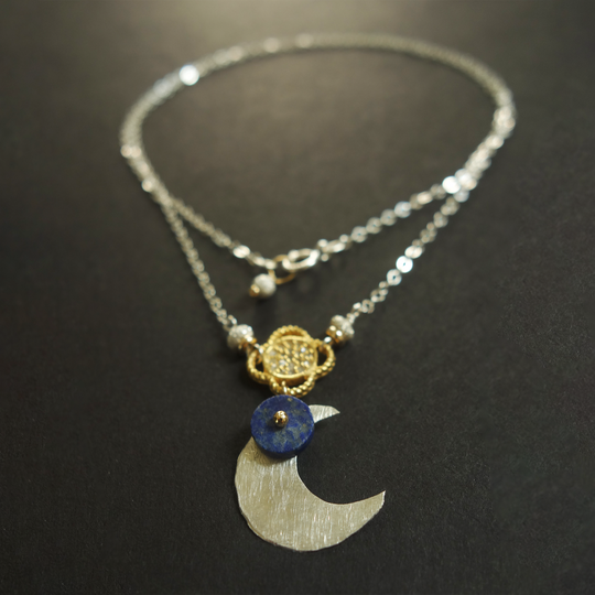 Moon Dance: gold, diamonds, lapis necklace