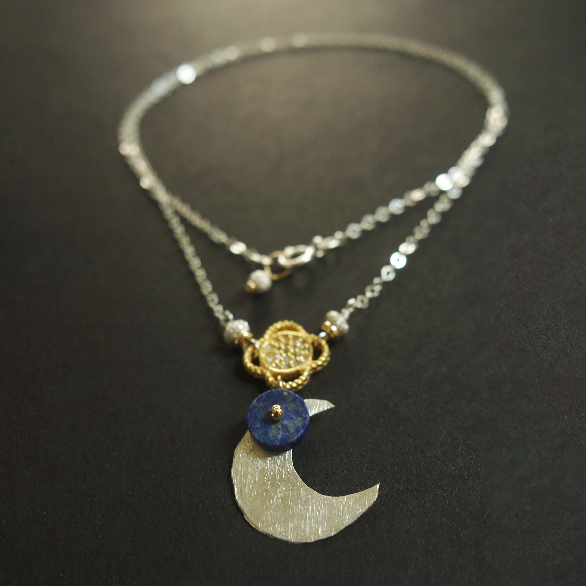 Moon Dance: gold, diamonds, lapis necklace