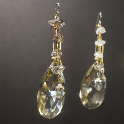Clear Quartz and Gold chandelier earrings