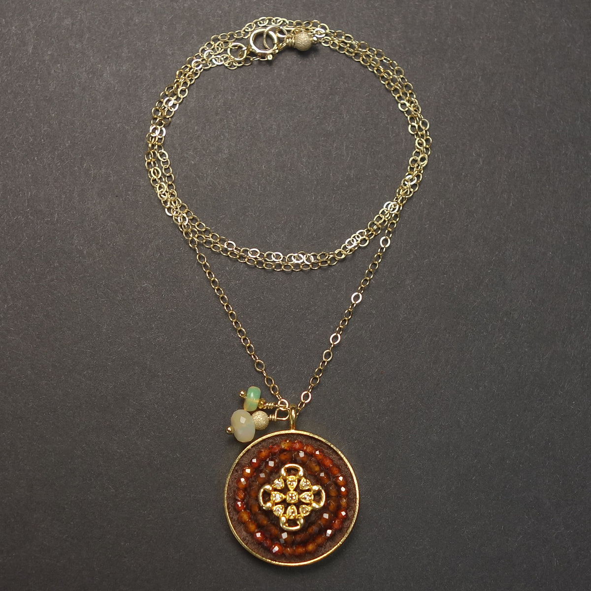 Diamond, carnelian + gold mosaic necklace