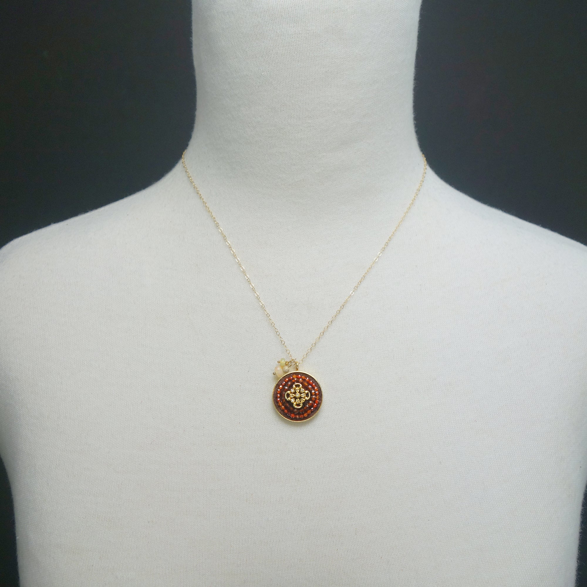 Diamond, carnelian + gold mosaic necklace