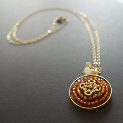 Diamond, carnelian + gold mosaic necklace