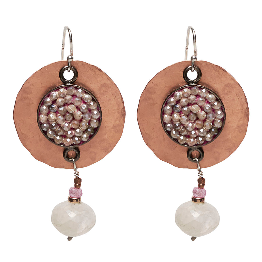 Faceted Moonstone Mosaic Earring  with Aquamarine Dangle