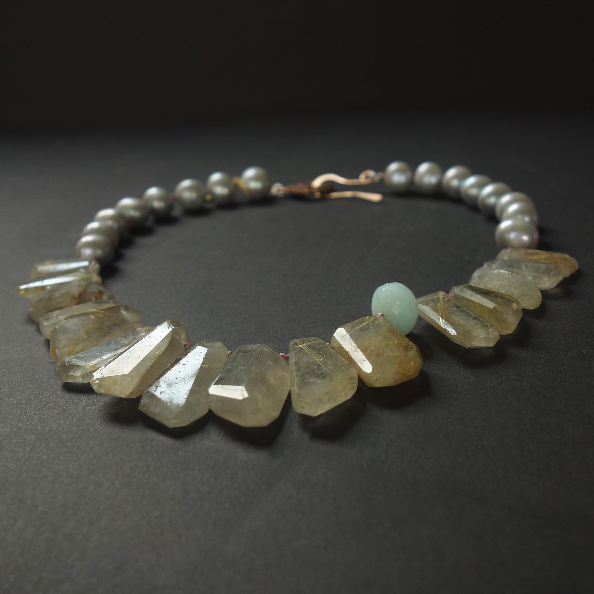 Rhudalated Quartz, Peruvian opal, and Pearl necklace