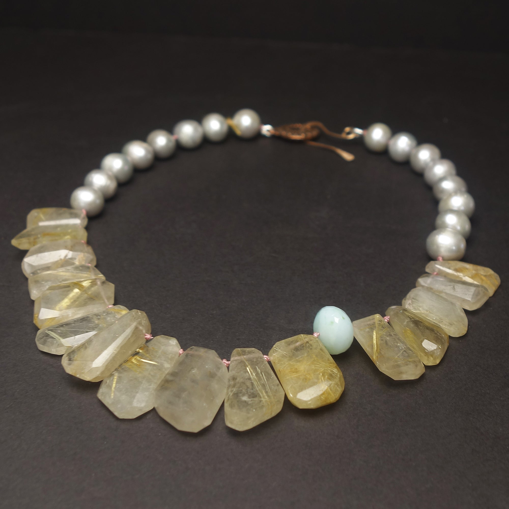 Rhudalated Quartz, Peruvian opal, and Pearl necklace