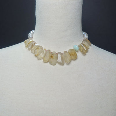 Rhudalated Quartz, Peruvian opal, and Pearl necklace