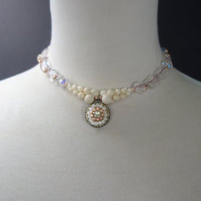 Canary Appetite, Clear Quartz, and Sapphire mosaic necklace