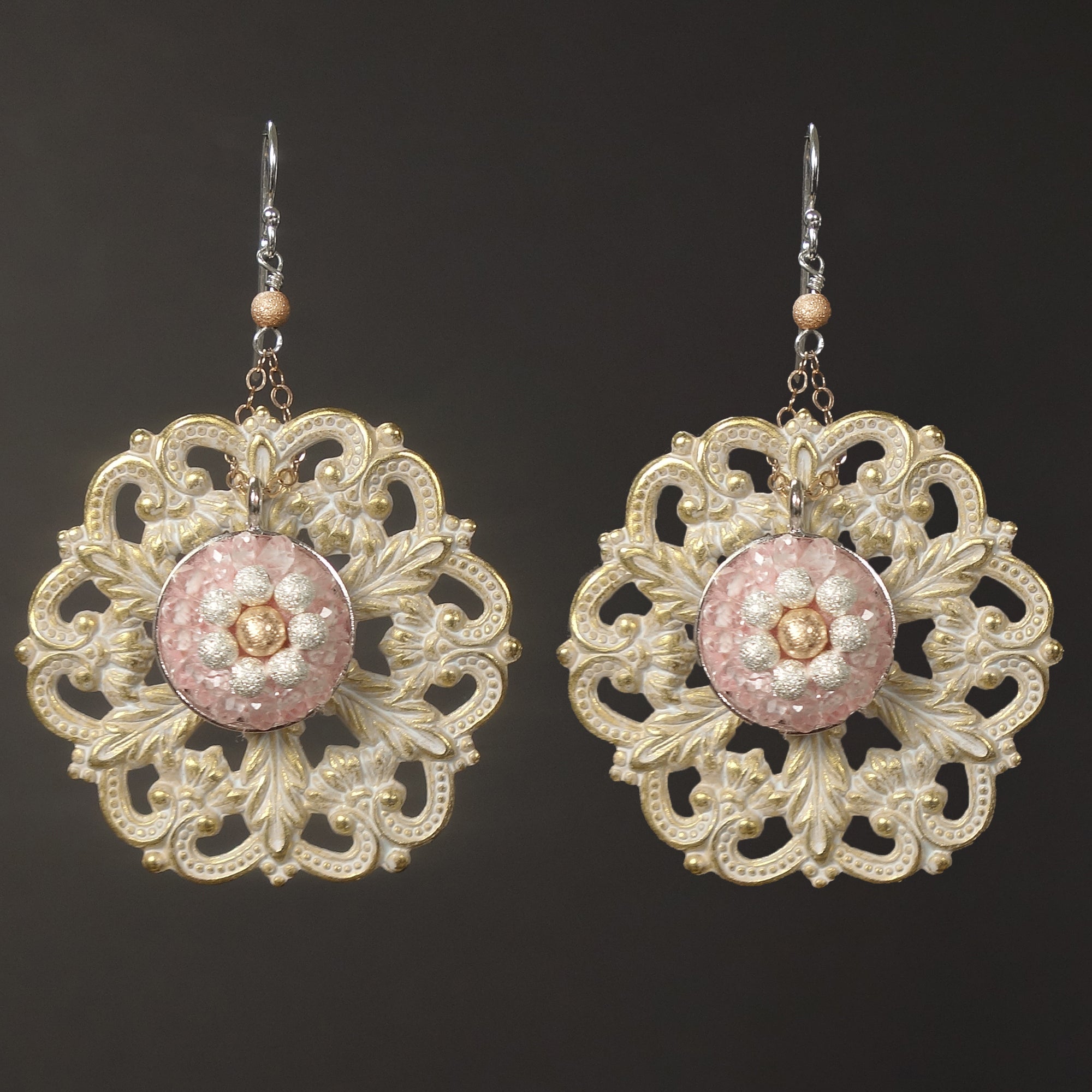 Clear Quartz and Rose Gold mosaic earrings