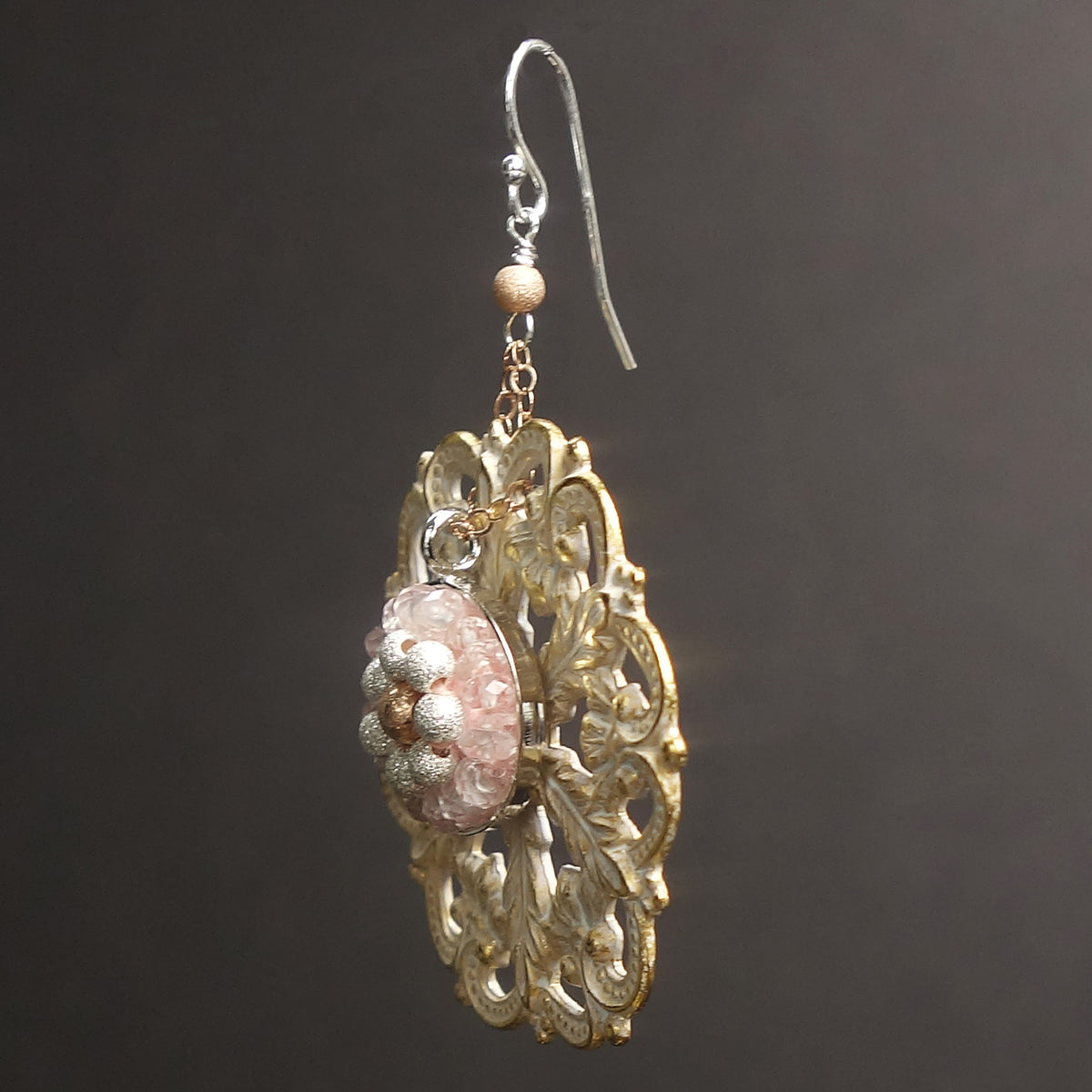 Clear Quartz and Rose Gold mosaic earrings