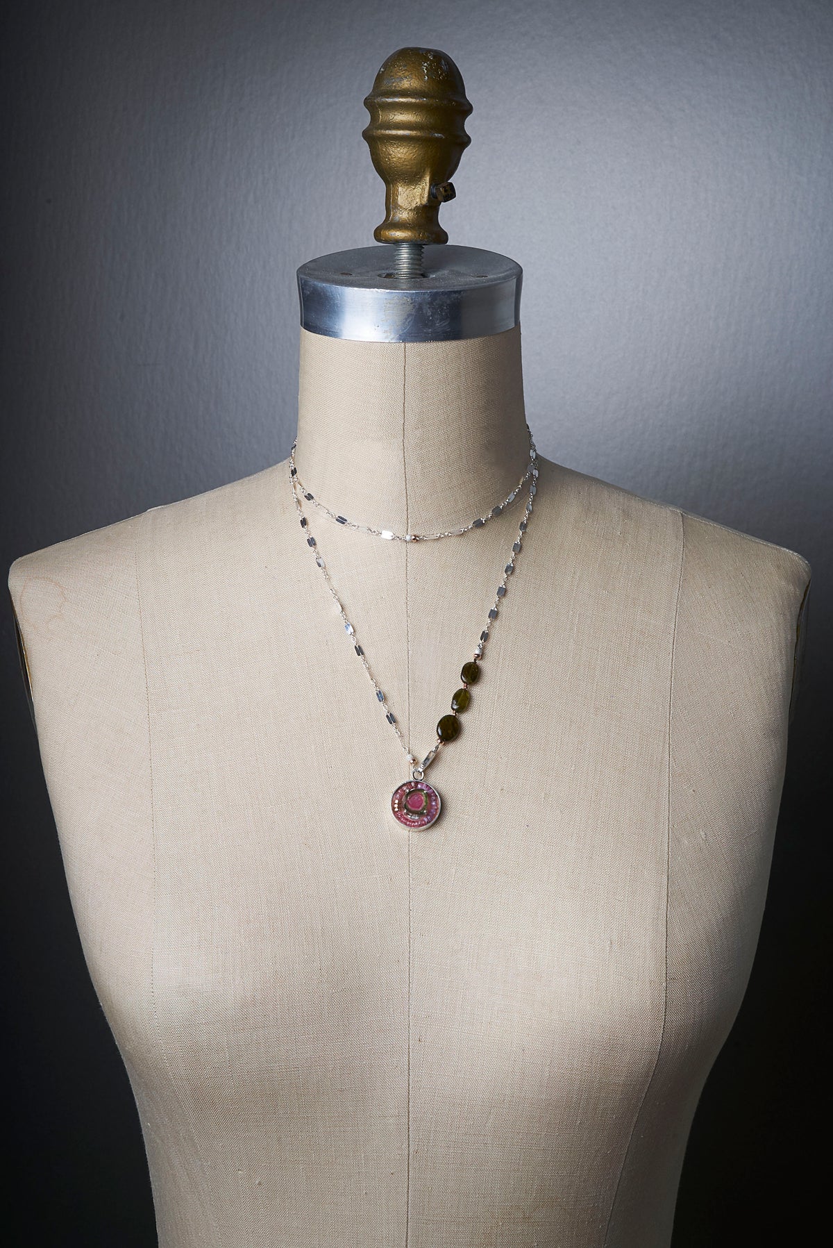 Tourmaline, peridot, and pink sapphire wrap necklace