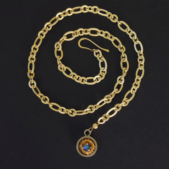 Australian opal, yellow sapphire, and gold mosaic necklace