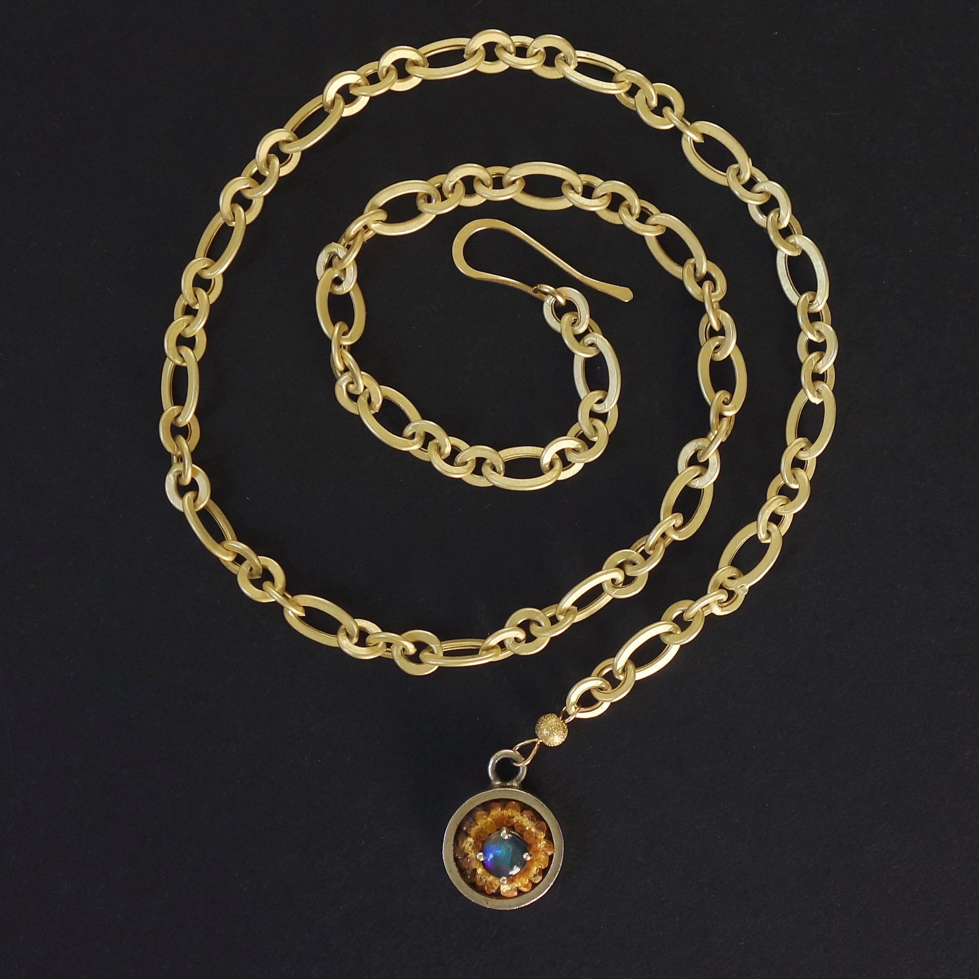 Australian opal, yellow sapphire, and gold mosaic necklace