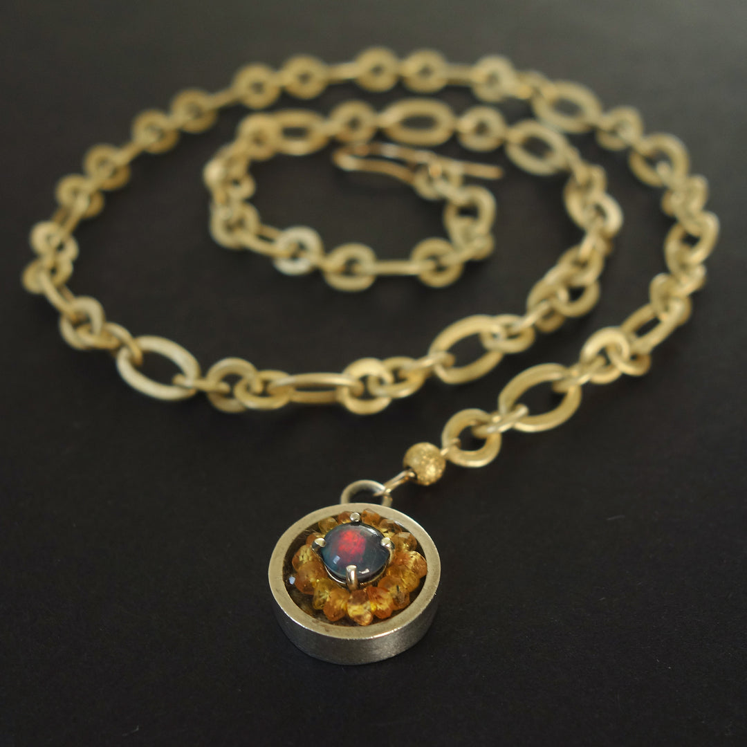 Australian opal, yellow sapphire, and gold mosaic necklace