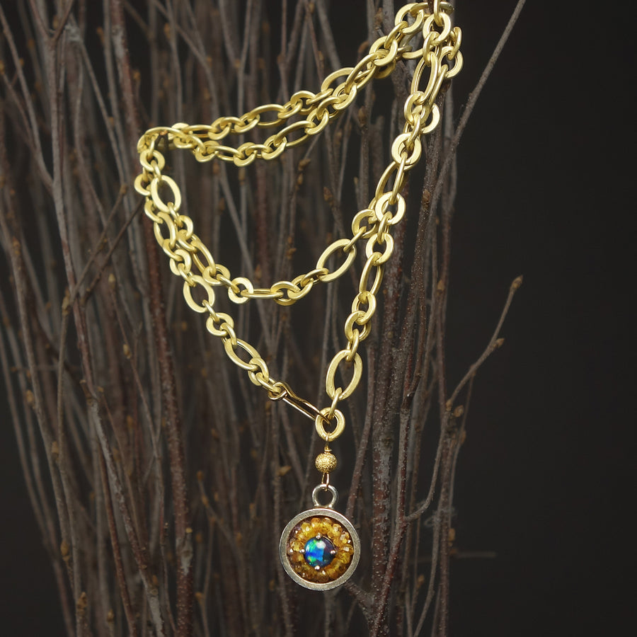 Australian opal, yellow sapphire, and gold mosaic necklace
