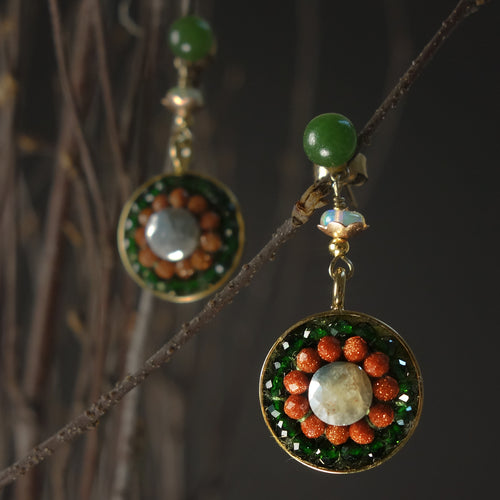 Autumn Equinox earrings: jade, opal + sunstone mosaics
