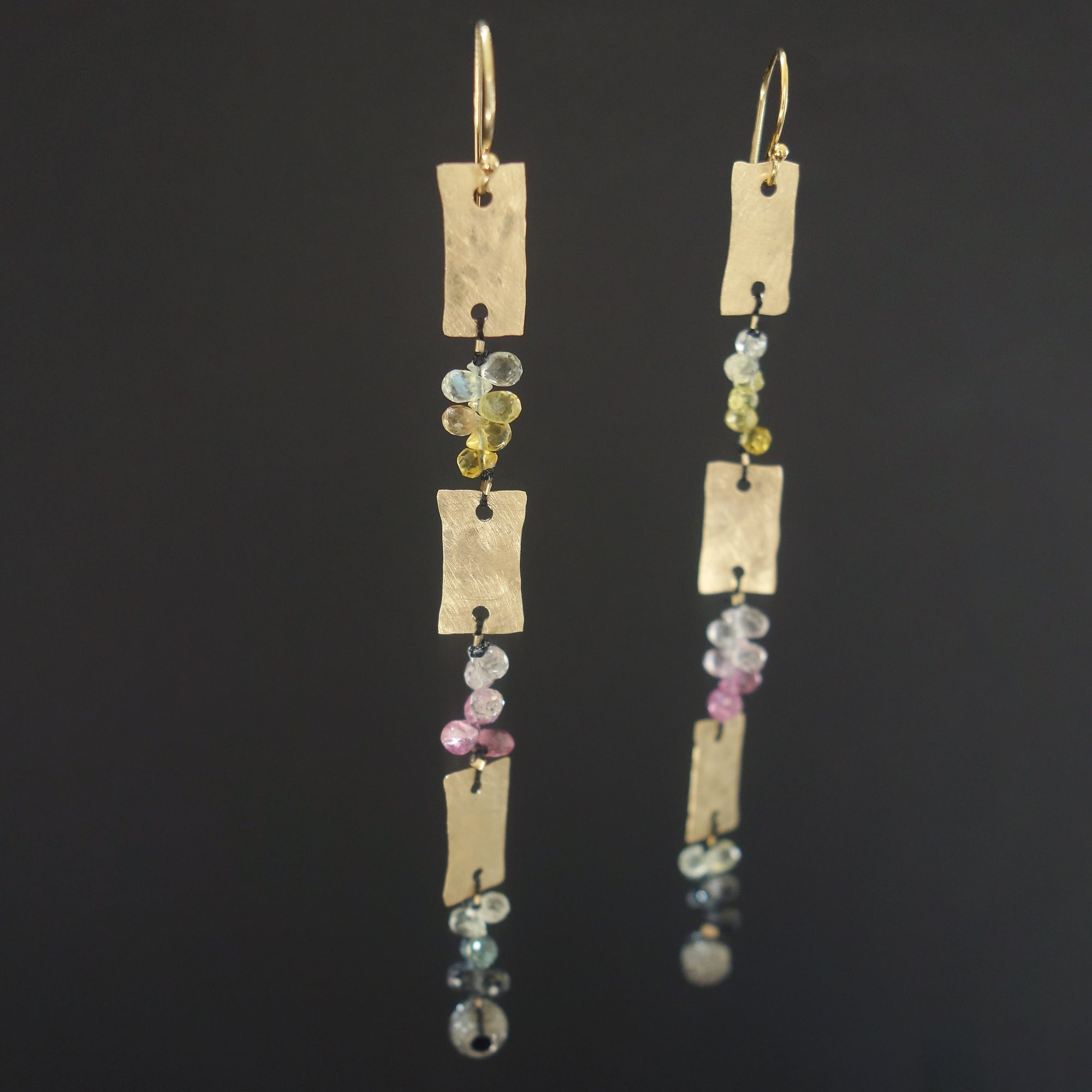 Hand hammered gold and sapphire briolettes earring